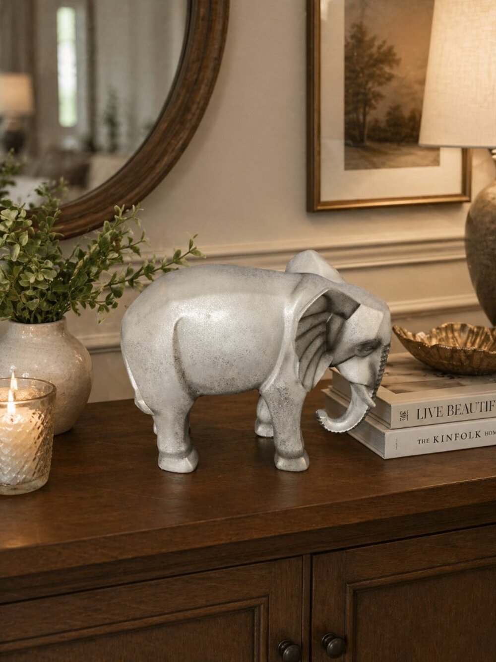 Elegant Gray Elephant Home Decor Sculpture